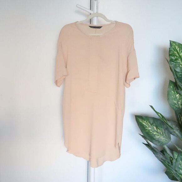 Zara Beige Short Sleeve Crew Neck Shirt Dress Size S - Picture 9 of 16